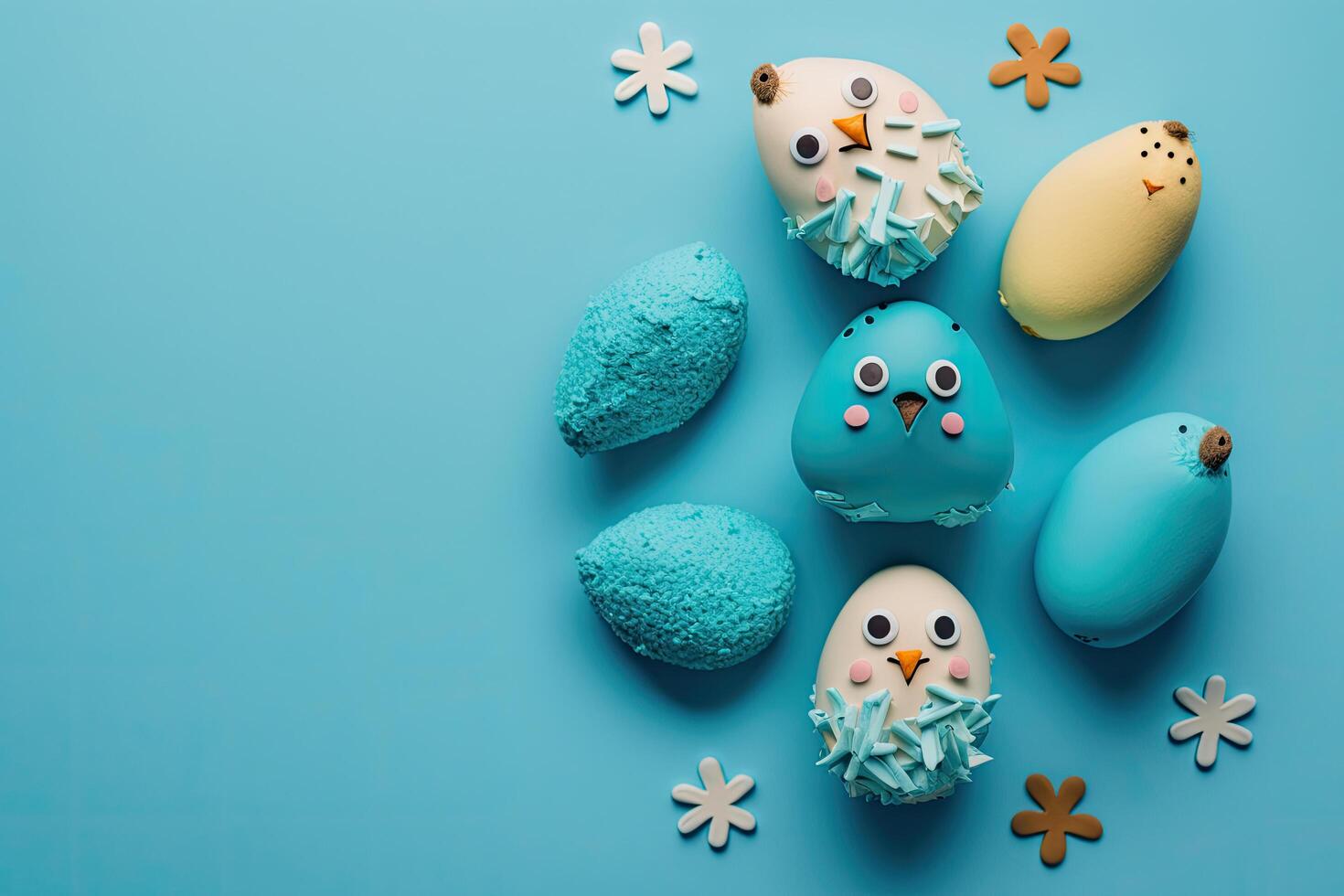 Happy Easter concept. Blue background with eggs. Illustration photo