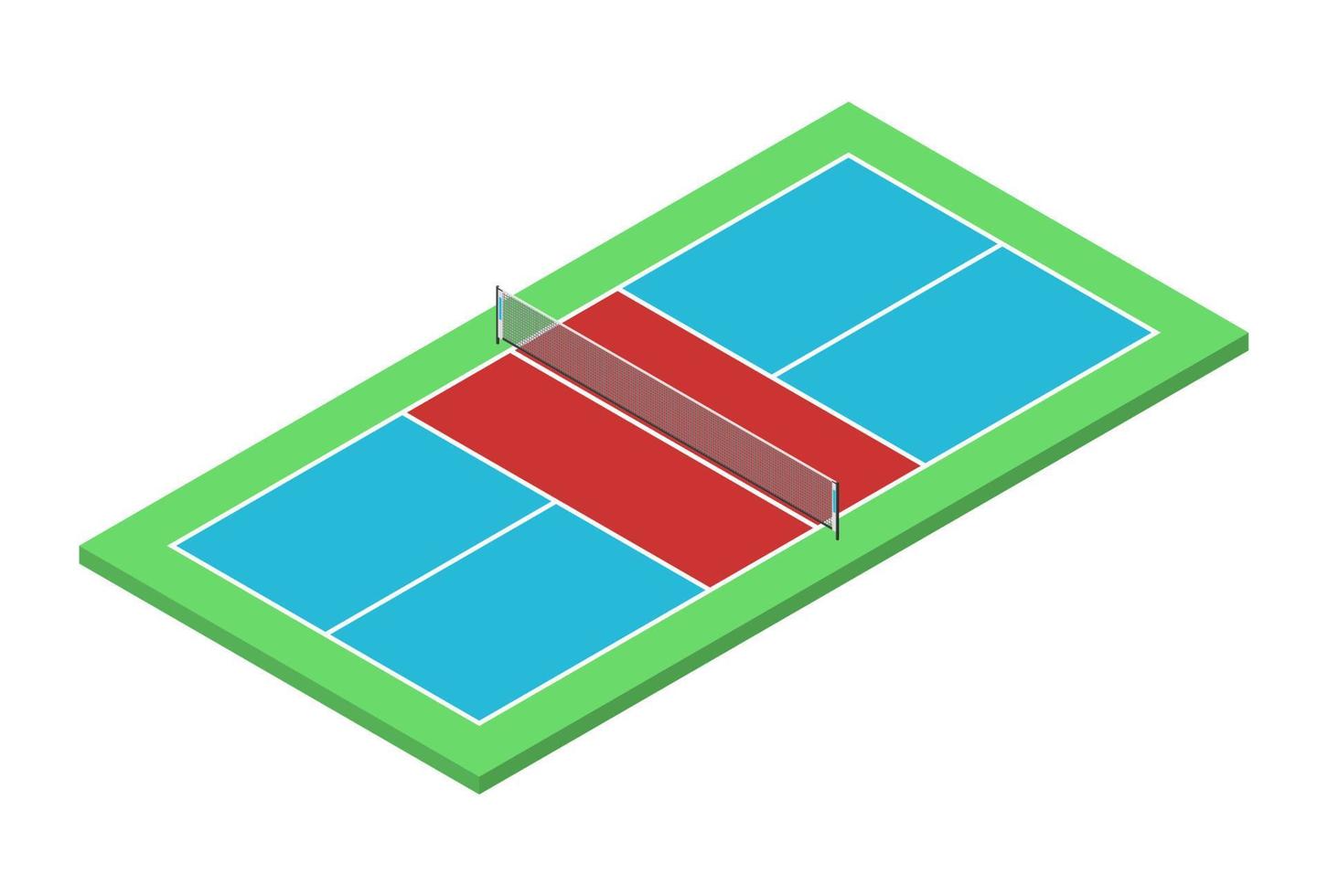 Pickleball court isometric diagram. Vector