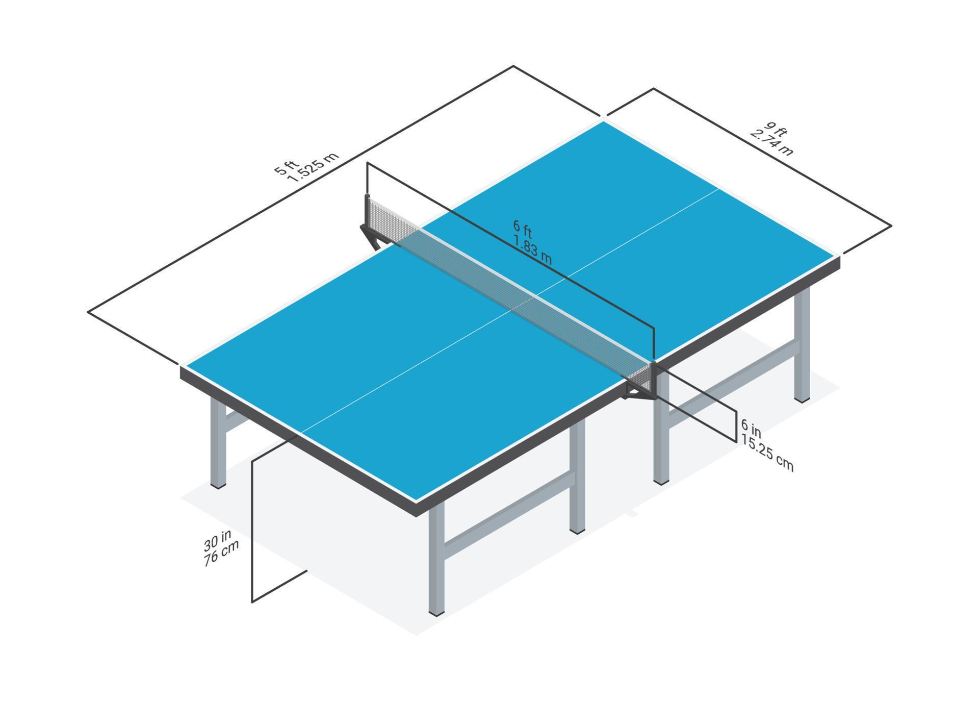 Table tennis diagram. Fullsize table dimensions. Vector isometric
