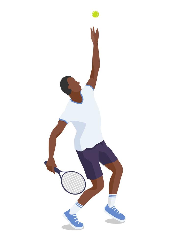 Man tossing the ball into the air, starting tennis serve. vector