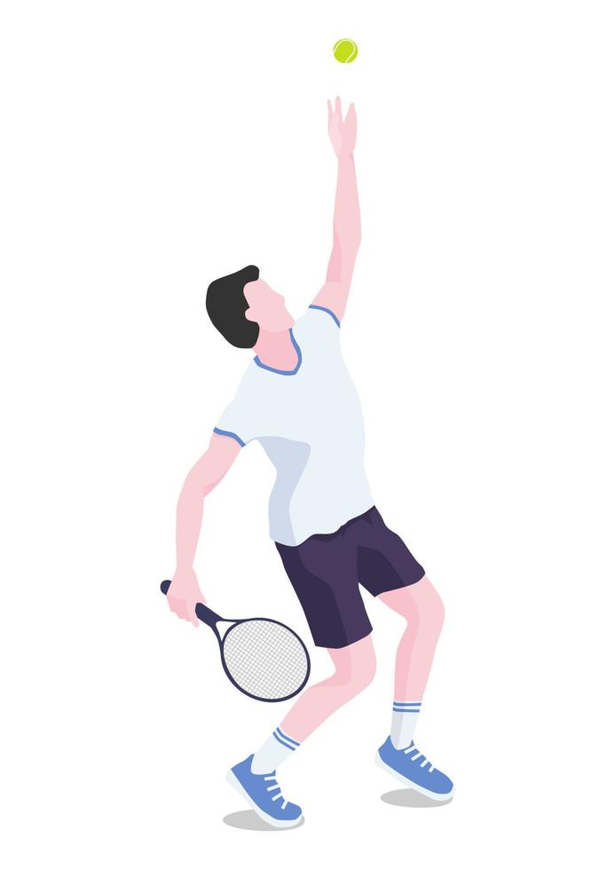 Man tossing the ball into the air, starting tennis serve. vector