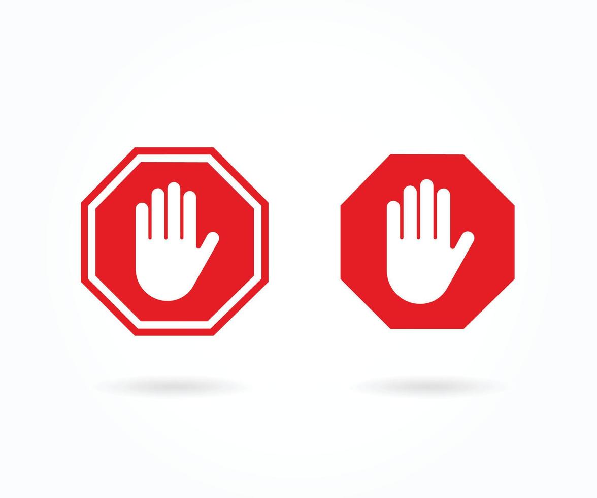 Red stop sign with hand symbol icon set vector illustration