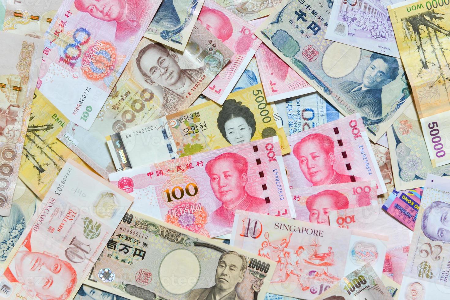 International Currency, RMB, Yen, Won, Baht, Singapore dollar, Hongkong dollar photo