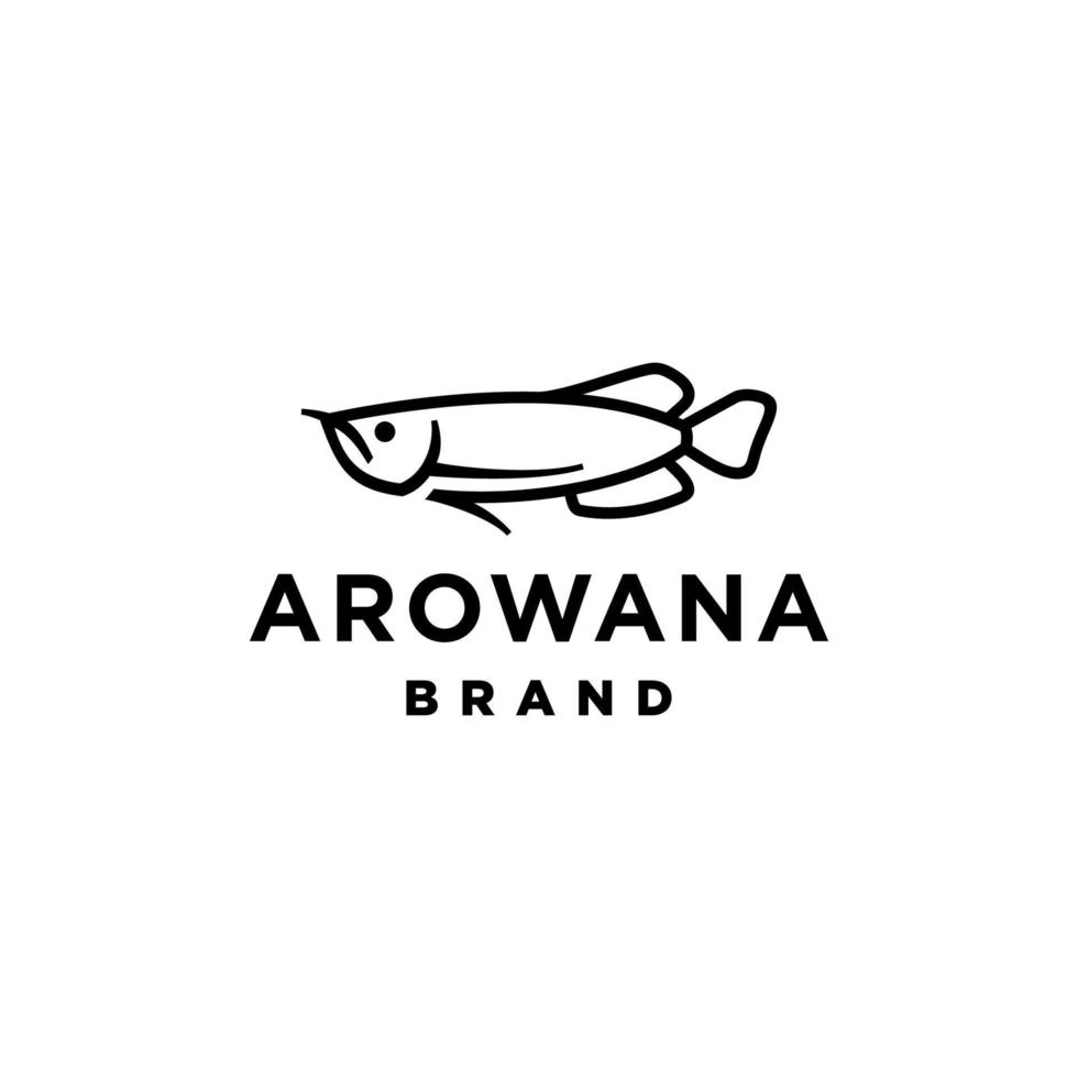 Arowana fish logo in line art style. Simple and minimal fresh water arowana fish icon outline design vector