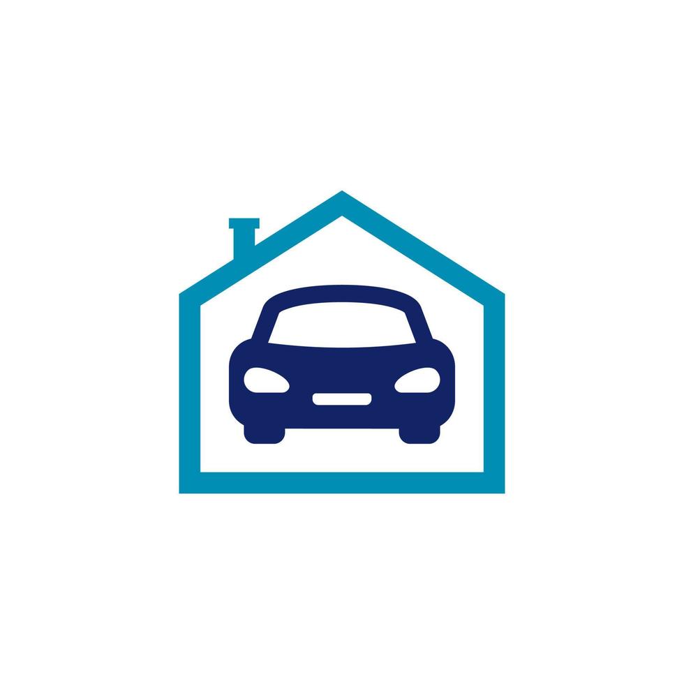 coche y casa logo icono vector, coche fuera desde cochera, concepto para seguro, vehículo concesión y garaje en de moda sencillo mínimo moderno estilo ilustración. vector