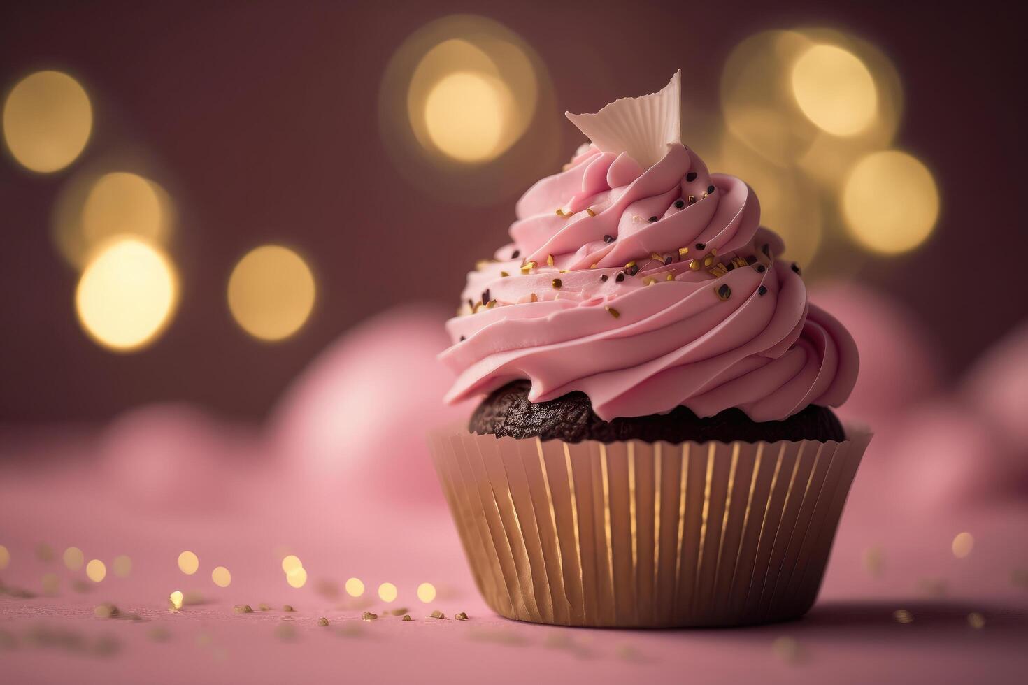 birthday cupcake on pink. Illustration photo