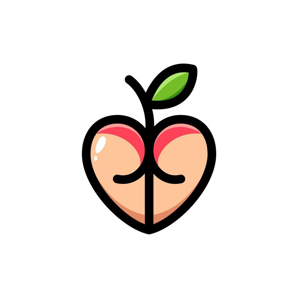 peach fruit logo combination with love shape icon design Illustration sticker. vector