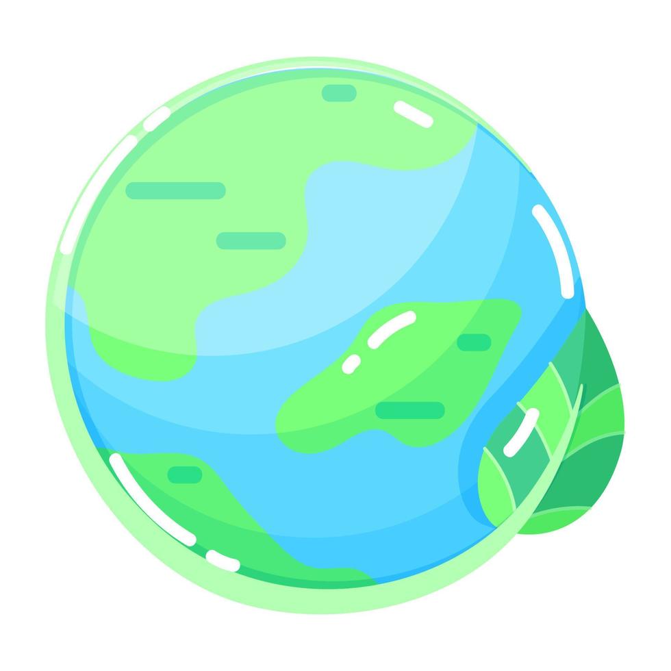 Icon. Planet Earth. Clean planet. Green leaves. Ecology. Modern bright. Shiny icon. Flat style. Object on a white background. vector