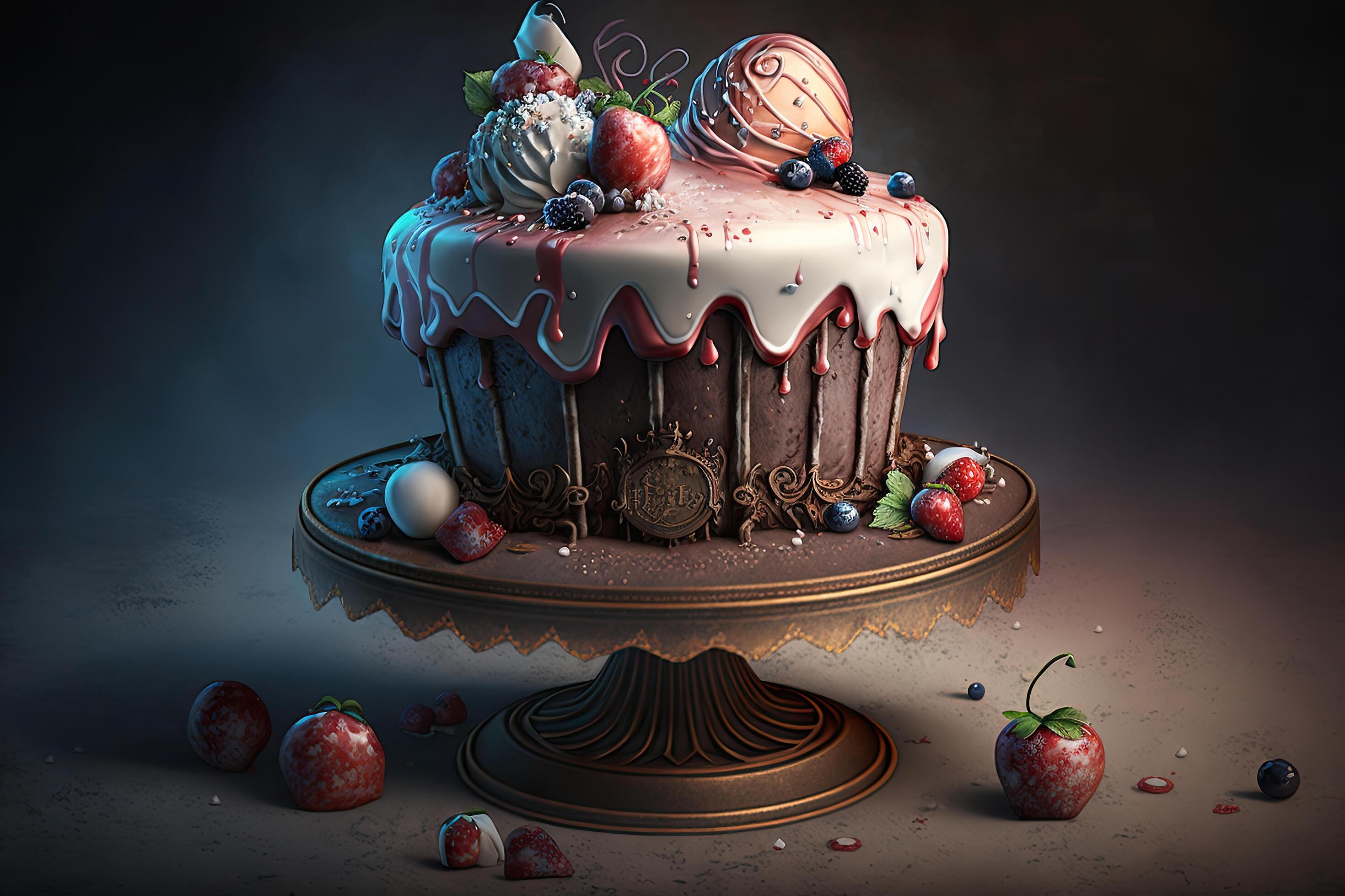 Colorful festive delicious Birthday cake. Illustration 21995772 Stock