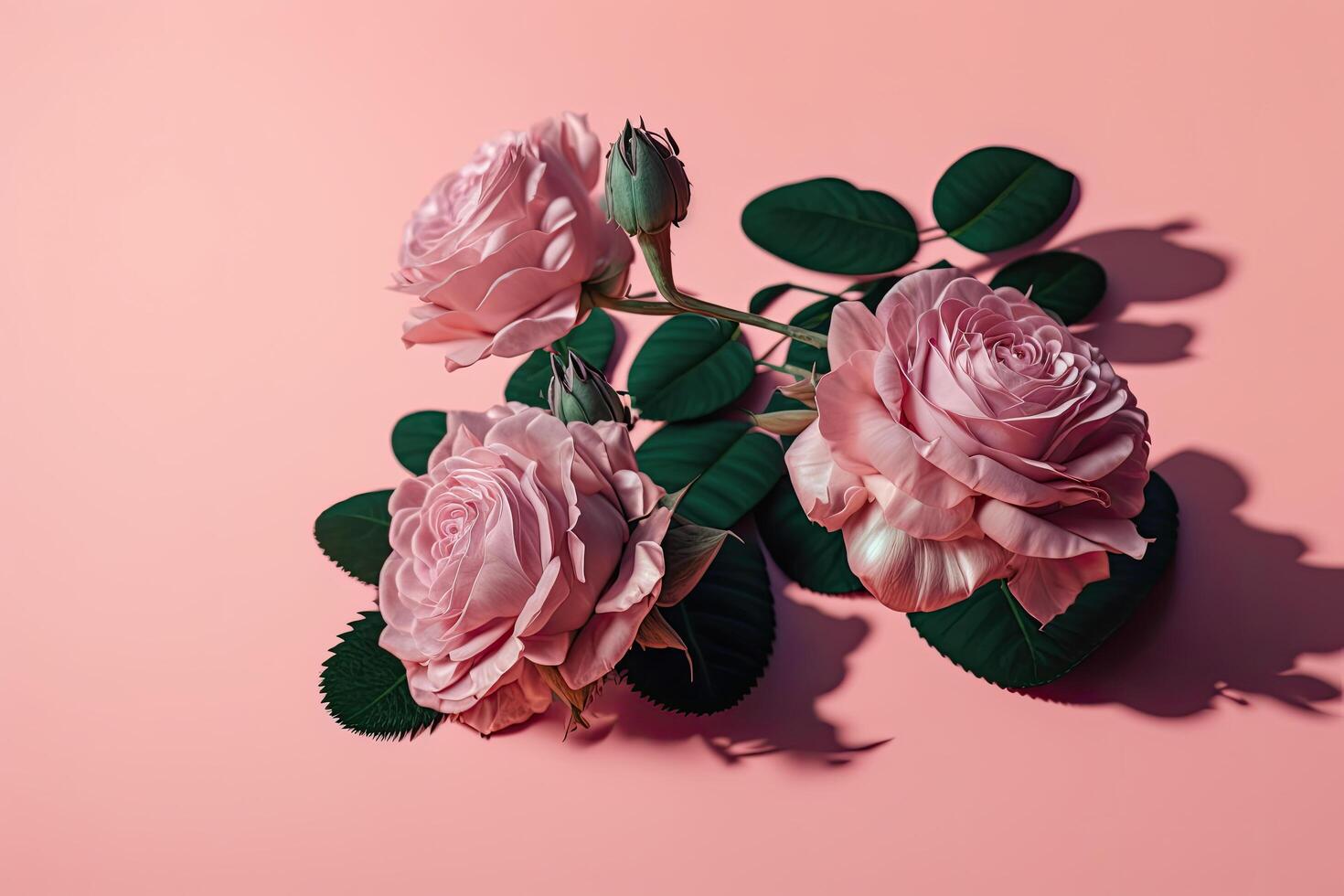 Pink roses on pink background with space for text. Illustration photo