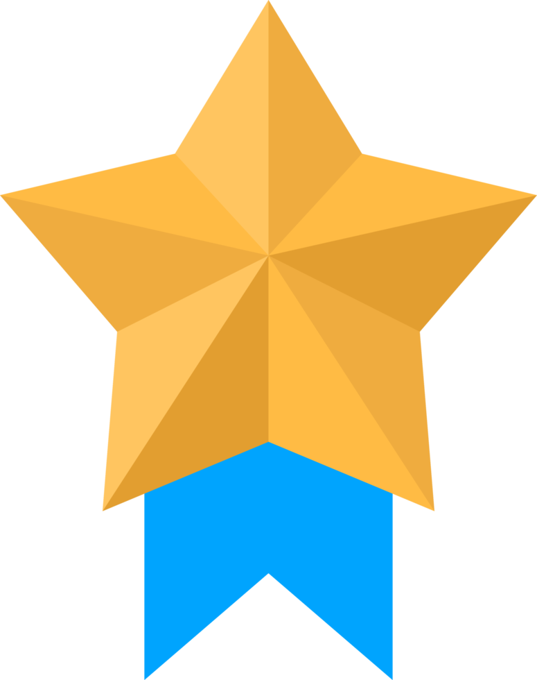 Gold star medal with blue ribbon png