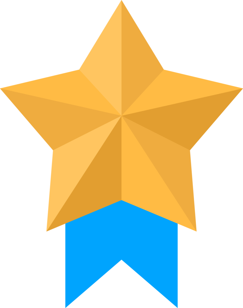 ouro Estrela medalha com azul fita png