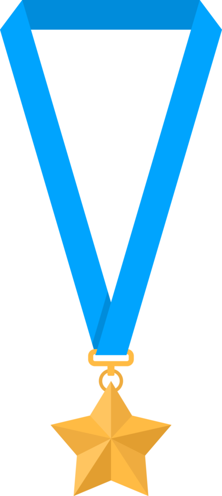 Gold star medal with blue ribbon png