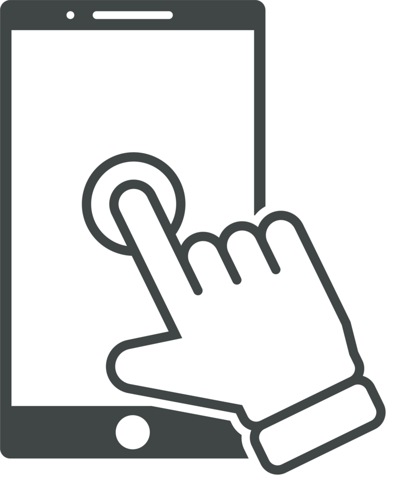 Hand cursor click on the smartphone icon png