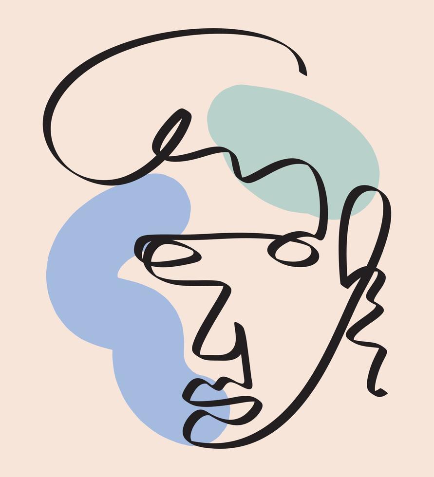 Modern One Line Face Illustration Trendy Vector Cubism Face Drawing