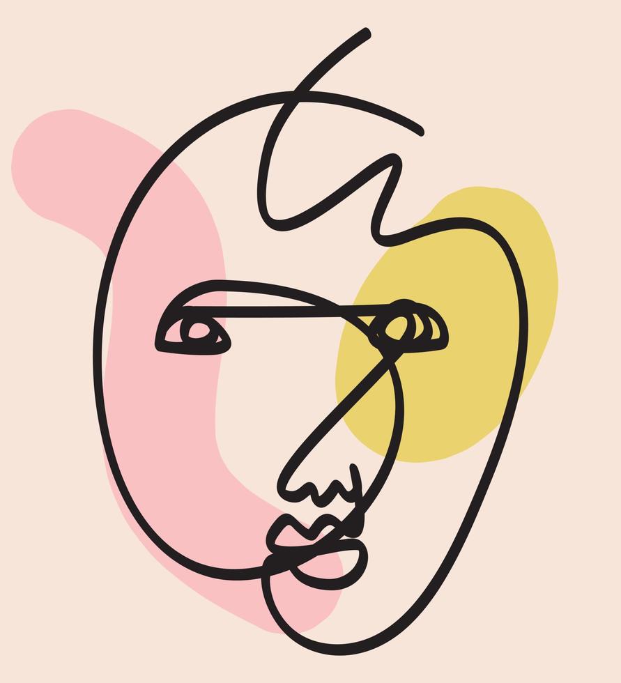 Modern One Line Face Illustration Trendy Vector Cubism Face Drawing