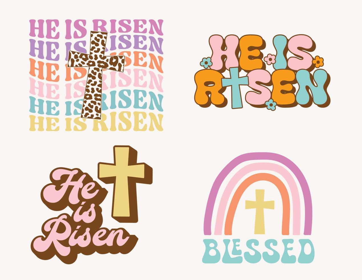 He Is Risen Easter Christian Quote Blessed Cross Wavy Text Saying vector