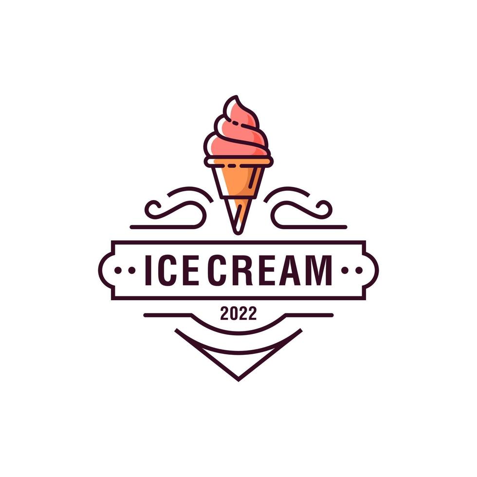 premium classic ice cream scoop badge hipster logo icon in trendy cartoon elegant line style vector