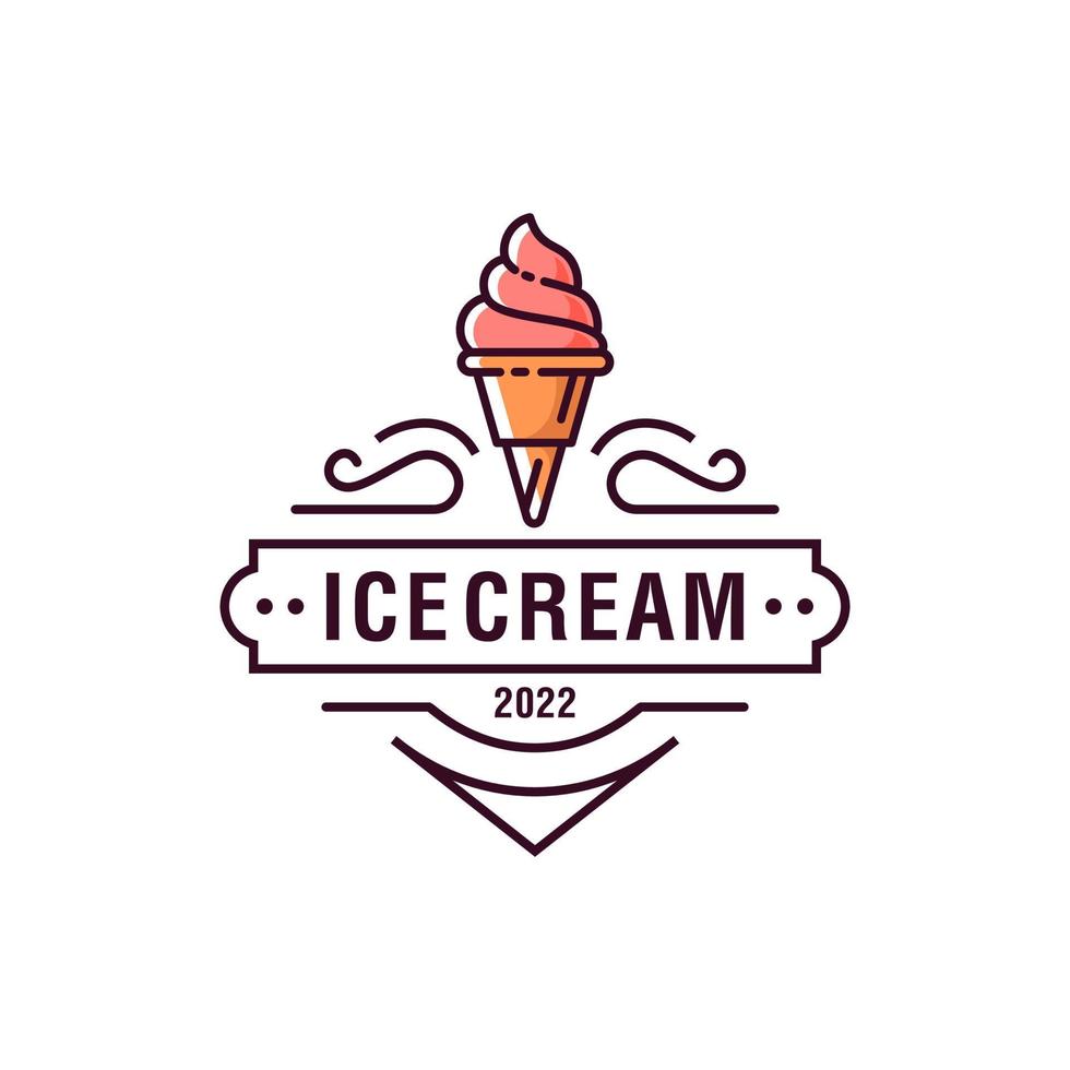 prima clásico hielo crema cucharón Insignia hipster logo icono en de moda dibujos animados elegante línea estilo vector