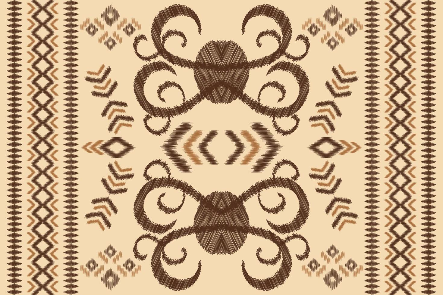 Ethnic Ikat fabric pattern geometric style.African Ikat embroidery Ethnic oriental pattern brown cream background. Abstract,vector,illustration.For texture,clothing,wrapping,decoration,carpet. vector