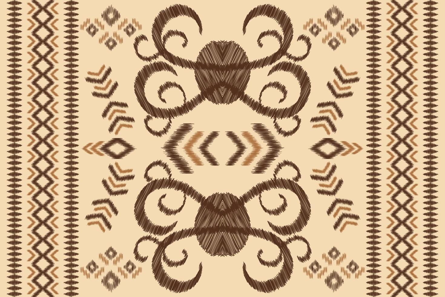 Ethnic Ikat fabric pattern geometric style.African Ikat embroidery Ethnic oriental pattern brown cream background. Abstract,vector,illustration.For texture,clothing,wrapping,decoration,carpet. vector