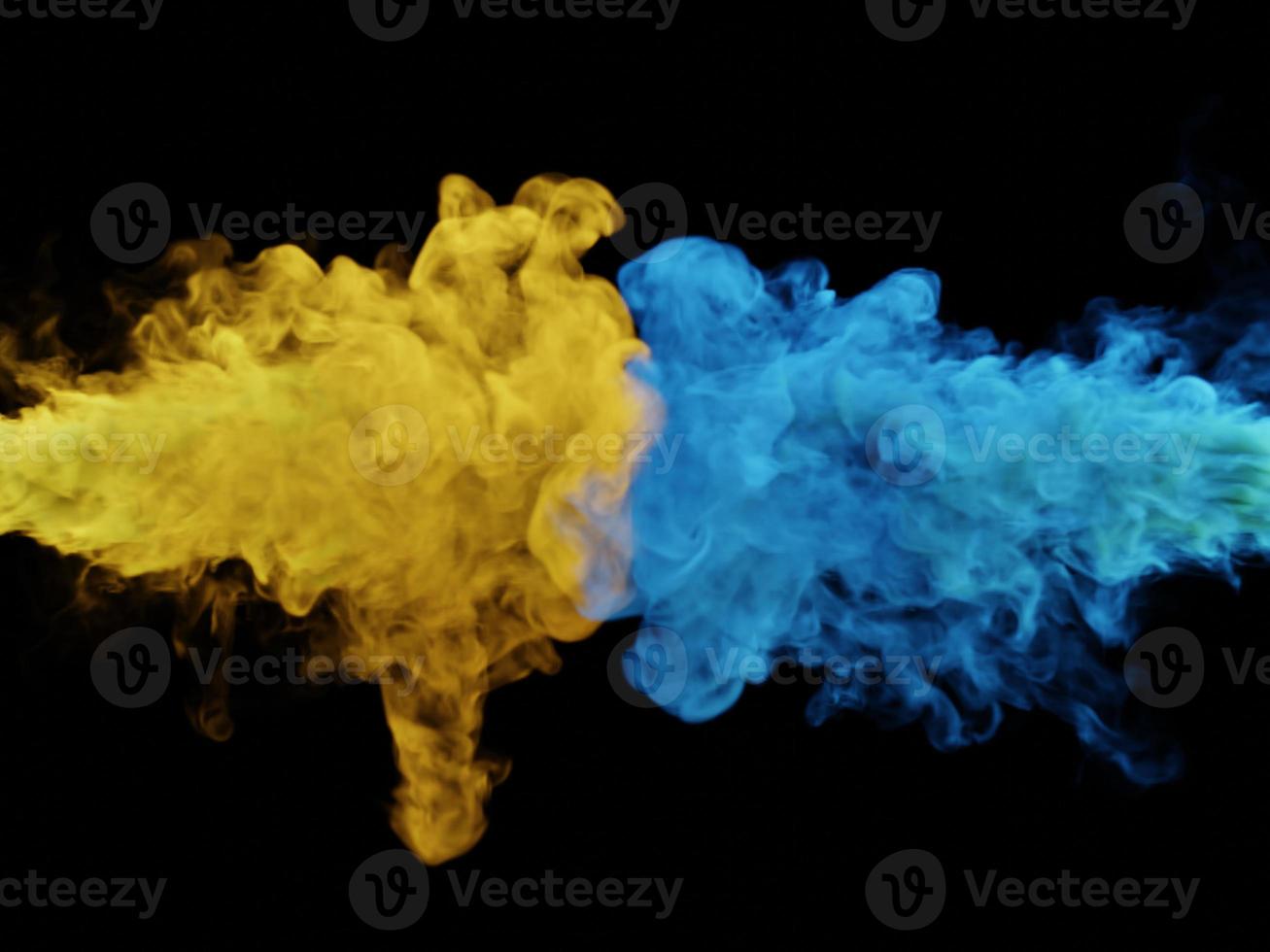 Blue and yellow smoke. 3d render. photo