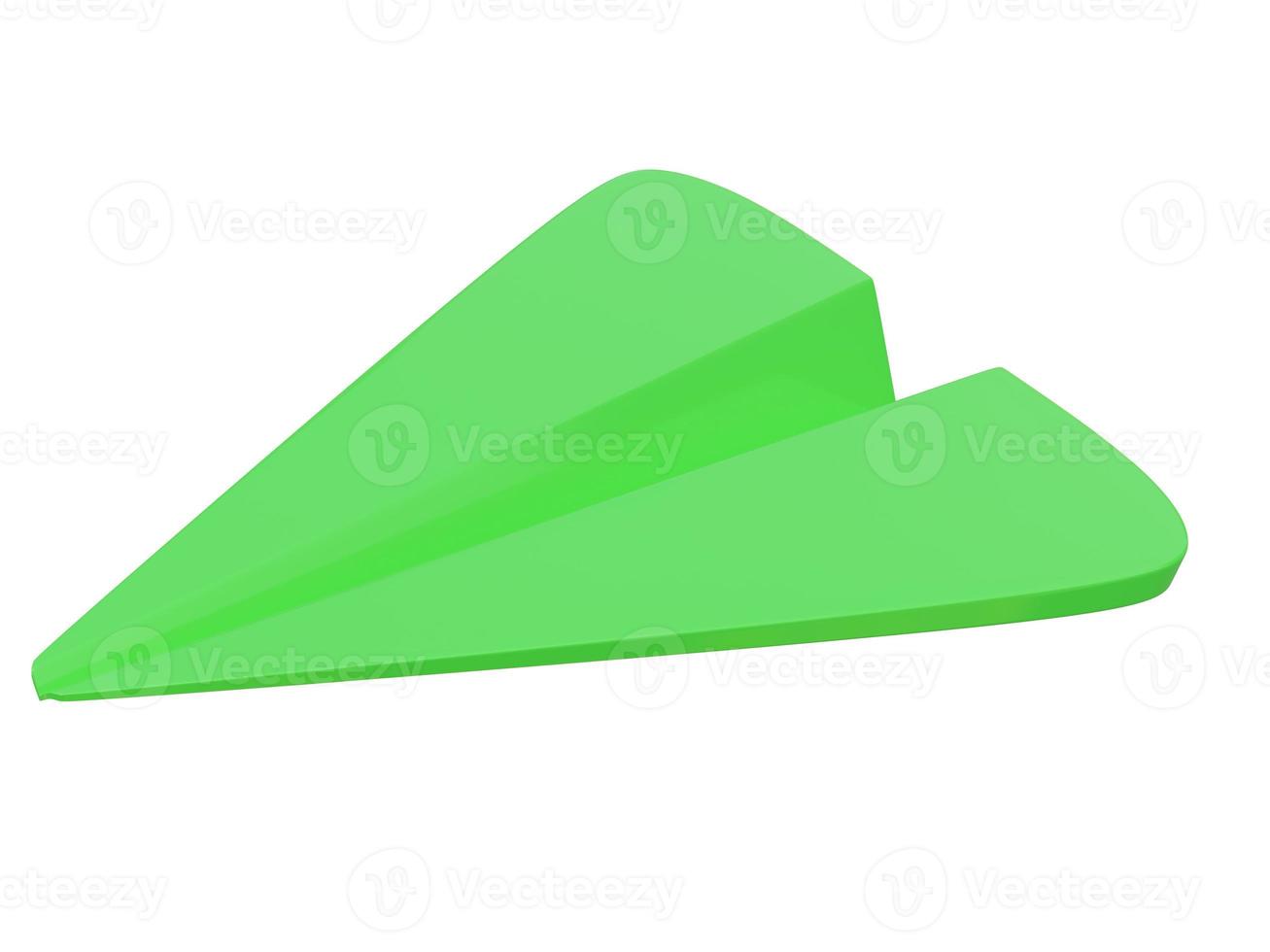 Green paper airplane icon. 3d render. photo