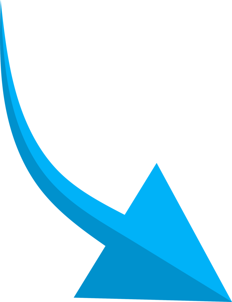 Hand drawn blue curved arrow shape in doodle style png