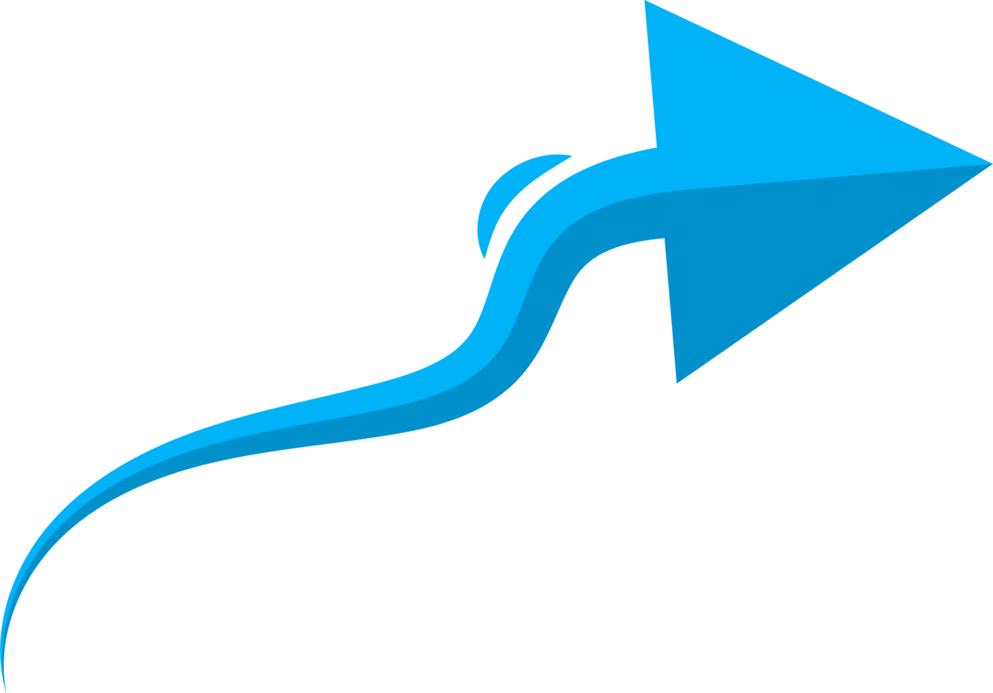 Hand drawn blue curved arrow shape in doodle style png