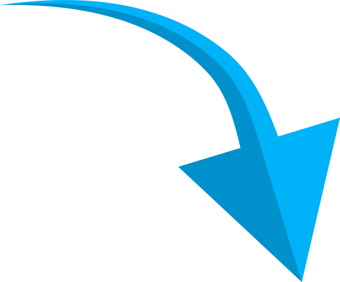 Hand drawn blue curved arrow shape in doodle style png