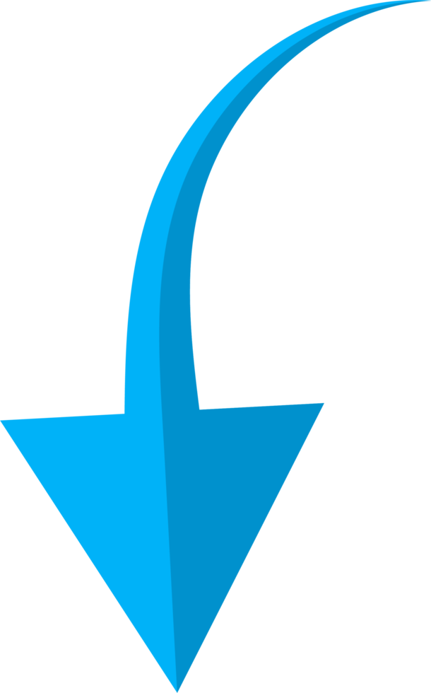 Hand drawn blue curved arrow shape in doodle style png