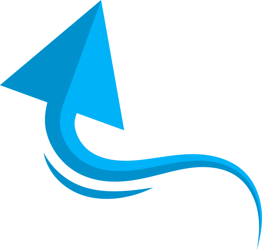 Hand drawn blue curved arrow shape in doodle style png