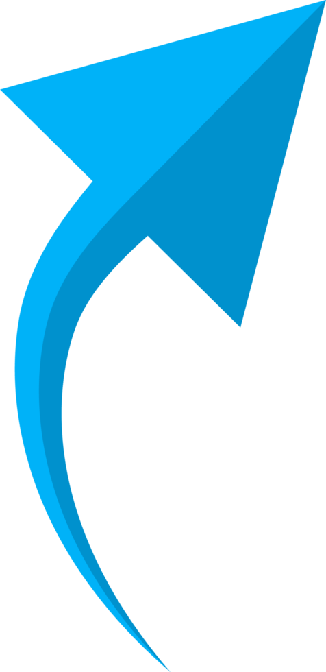 Hand drawn blue curved arrow shape in doodle style png