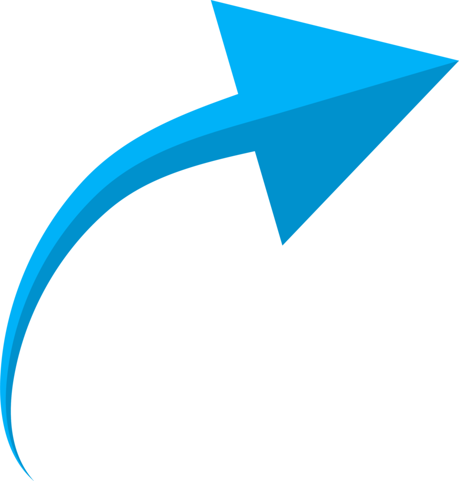Hand drawn blue curved arrow shape in doodle style png