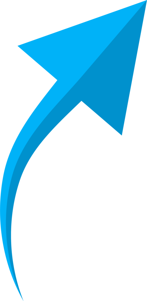 Hand drawn blue curved arrow shape in doodle style png