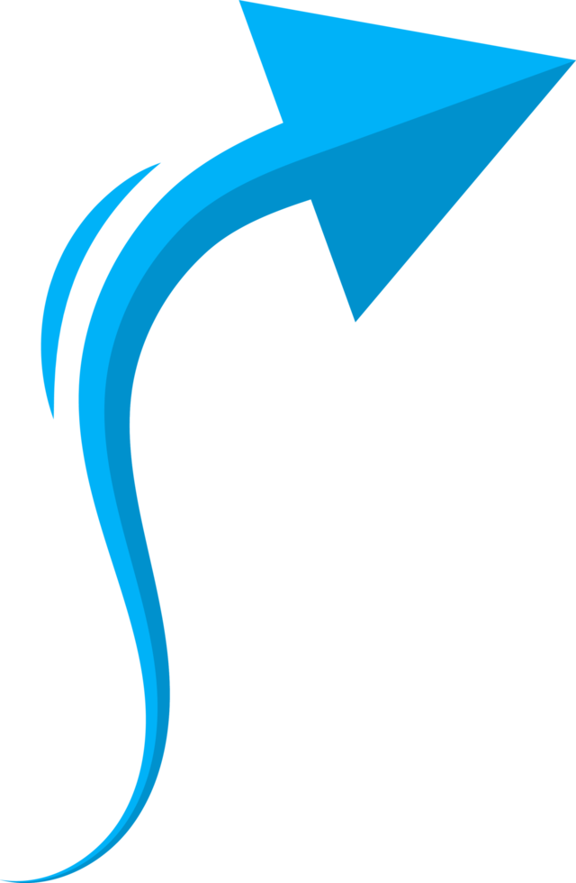 Hand drawn blue curved arrow shape in doodle style png