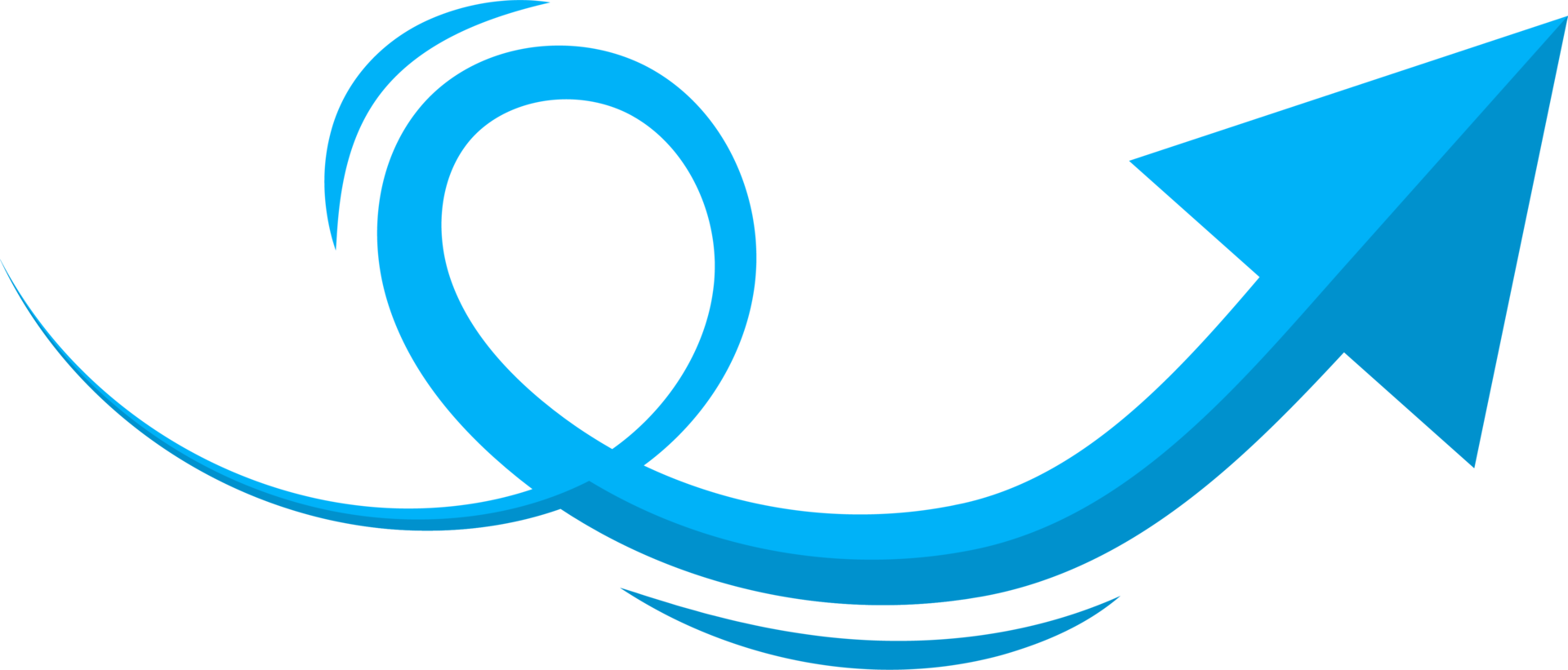 Hand drawn blue curved arrow shape in doodle style png