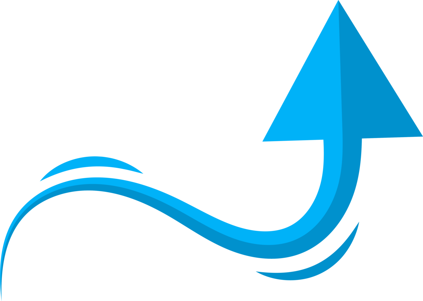 Hand drawn blue curved arrow shape in doodle style png