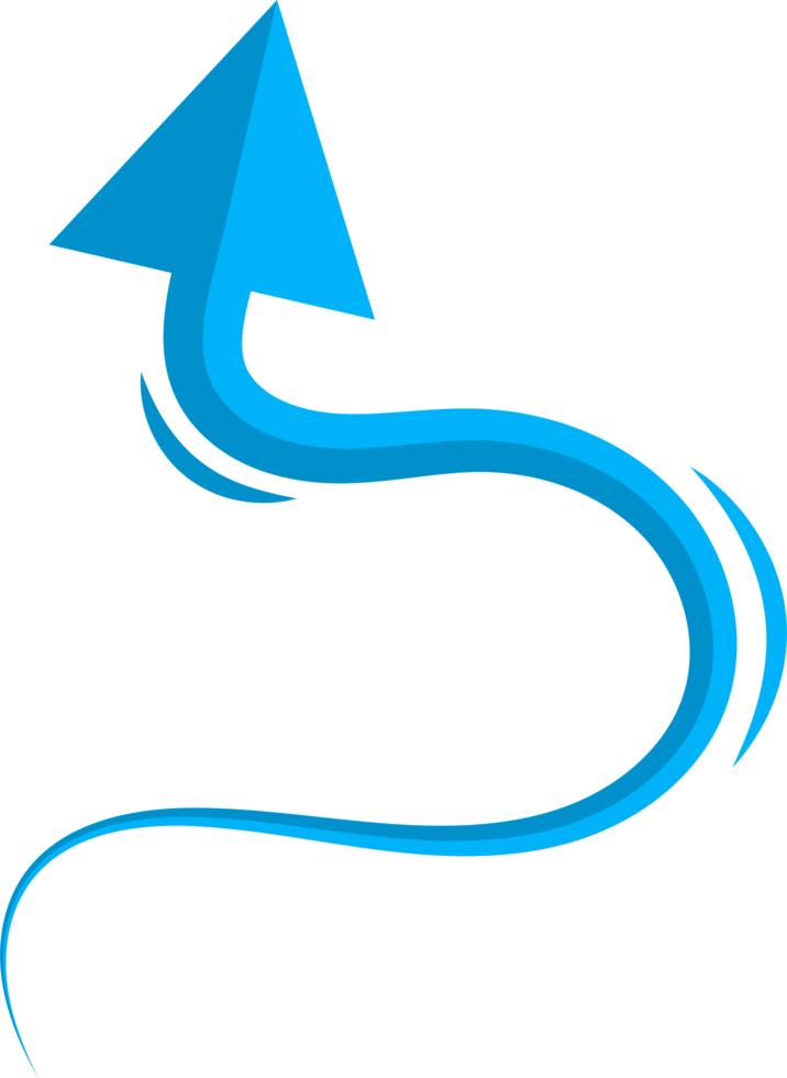 Hand drawn blue curved arrow shape in doodle style png