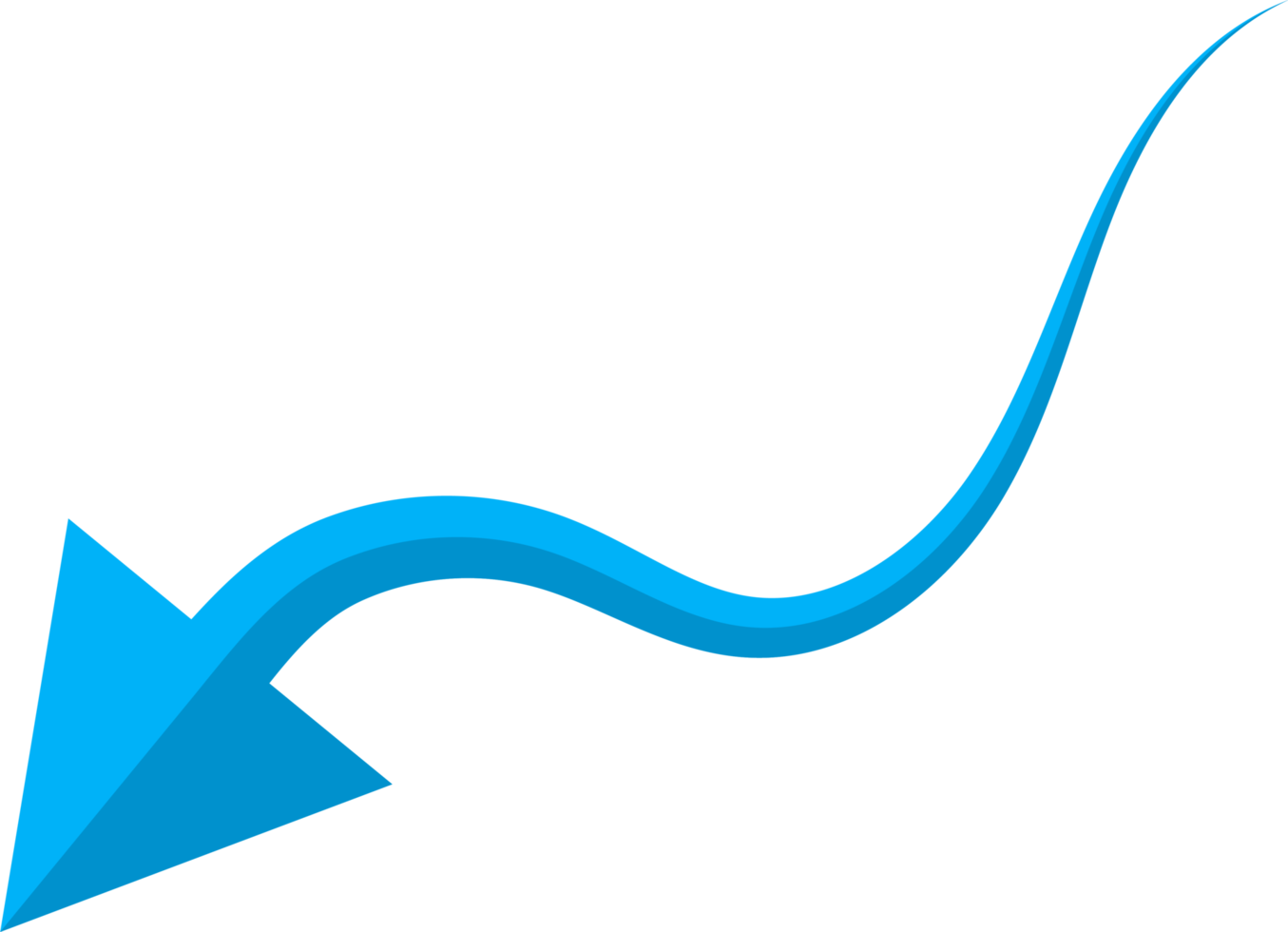 Hand drawn blue curved arrow shape in doodle style png