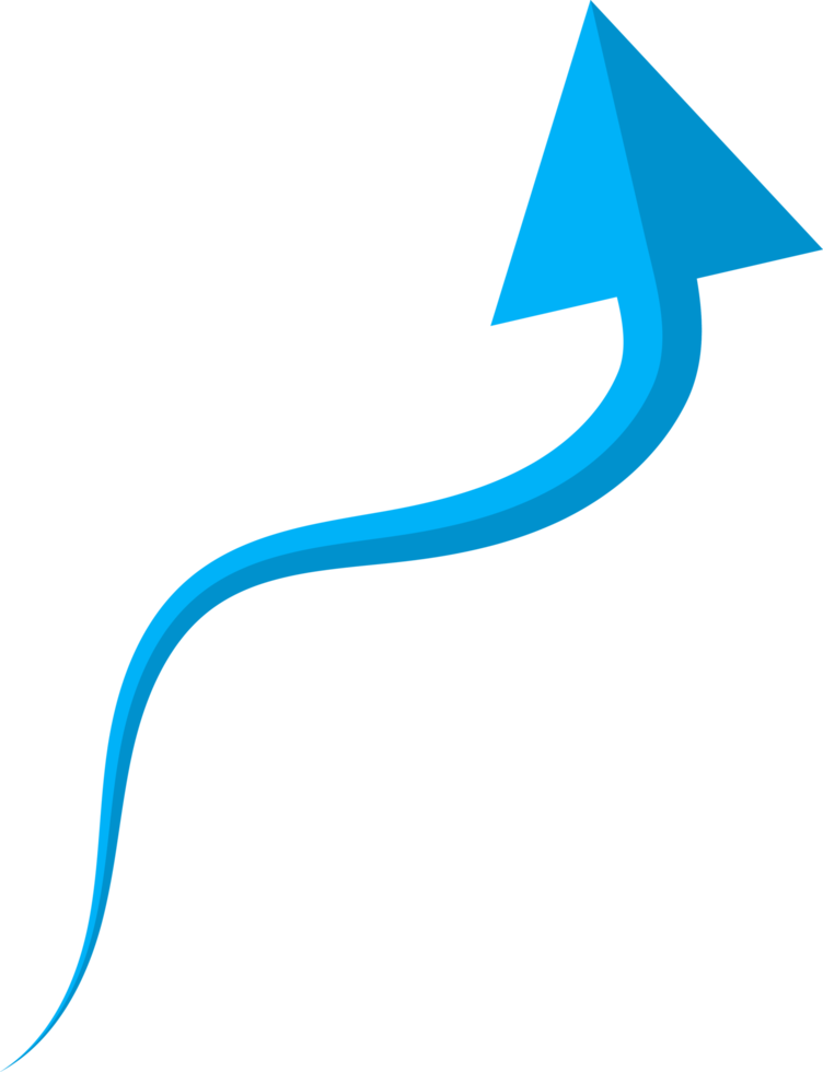 Hand drawn blue curved arrow shape in doodle style png