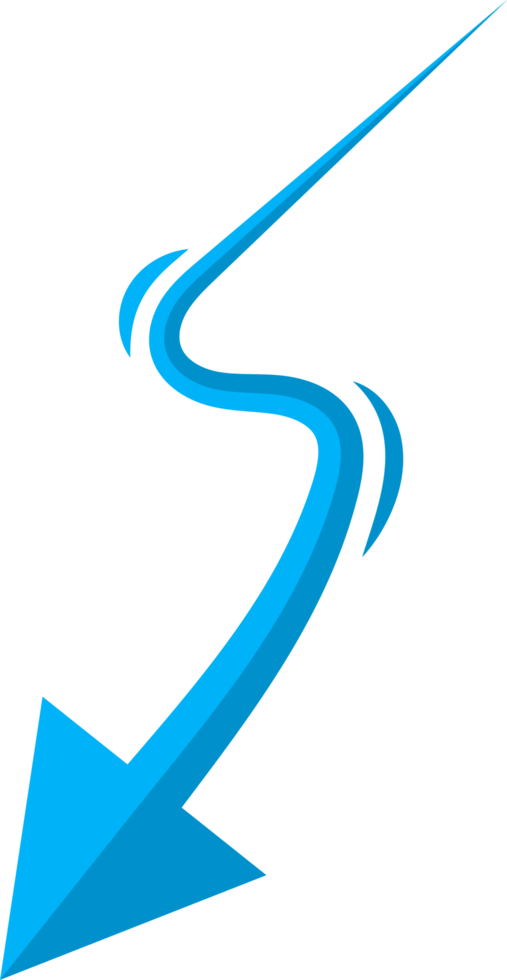 Hand drawn blue curved arrow shape in doodle style png