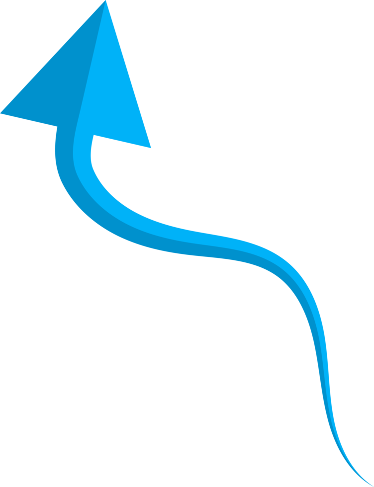 Hand drawn blue curved arrow shape in doodle style png