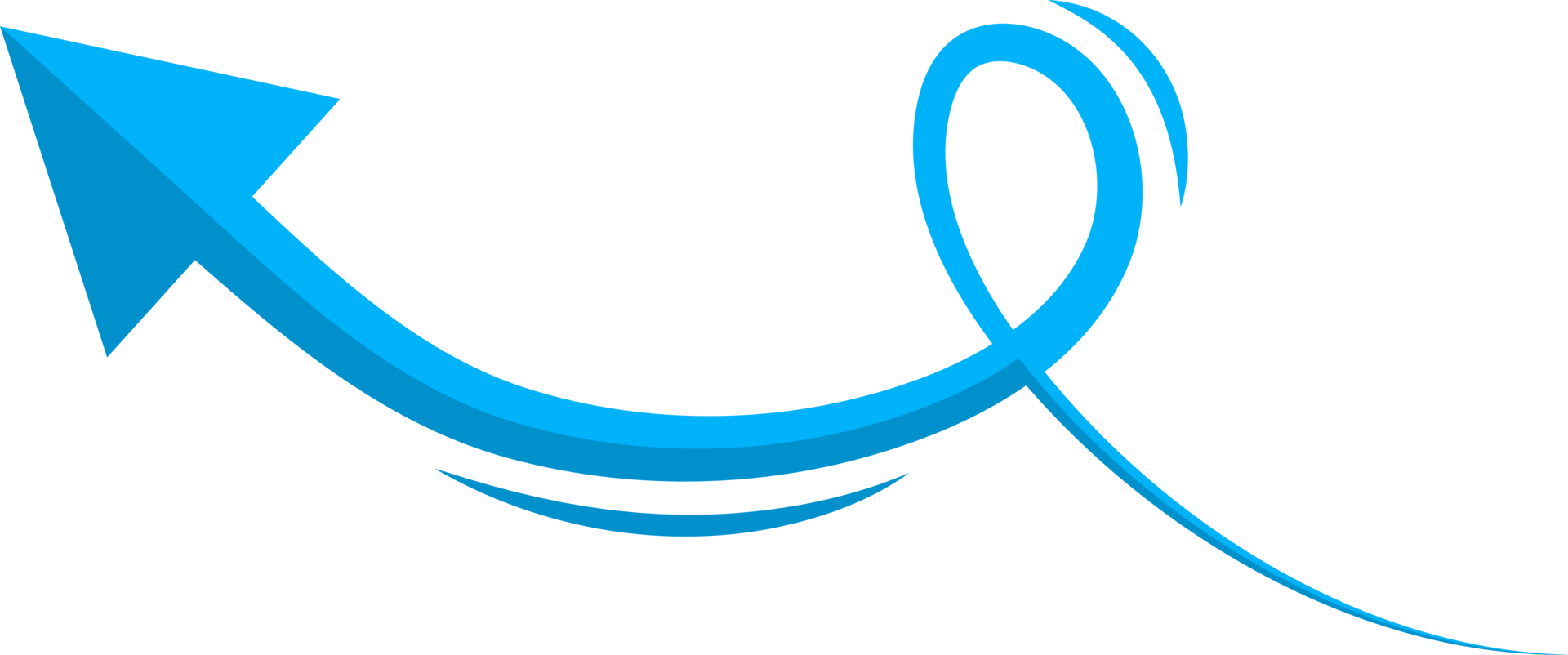 Hand drawn blue curved arrow shape in doodle style png