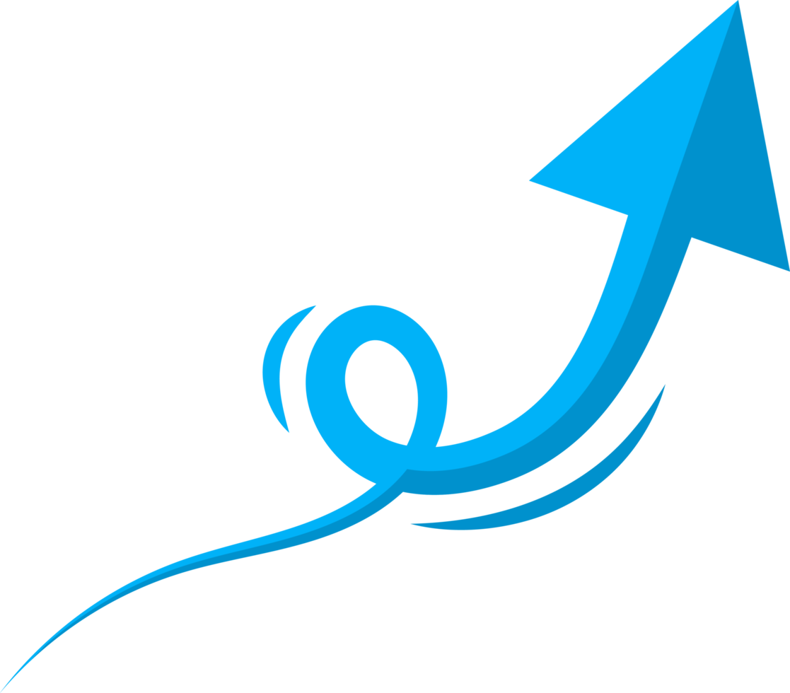 Hand drawn blue curved arrow shape in doodle style png