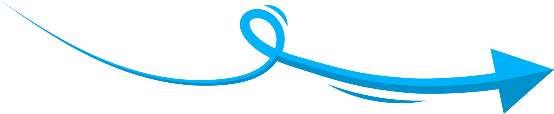 Hand drawn blue curved arrow shape in doodle style png