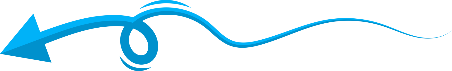 Hand drawn blue curved arrow shape in doodle style png