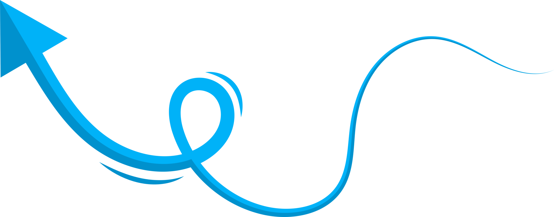Hand drawn blue curved arrow shape in doodle style png