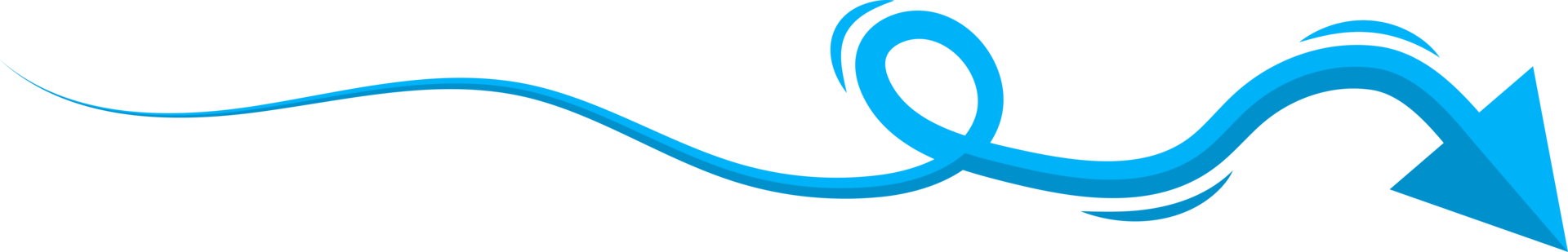 Hand drawn blue curved arrow shape in doodle style png