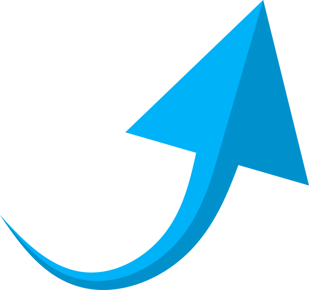 Hand drawn blue curved arrow shape in doodle style png